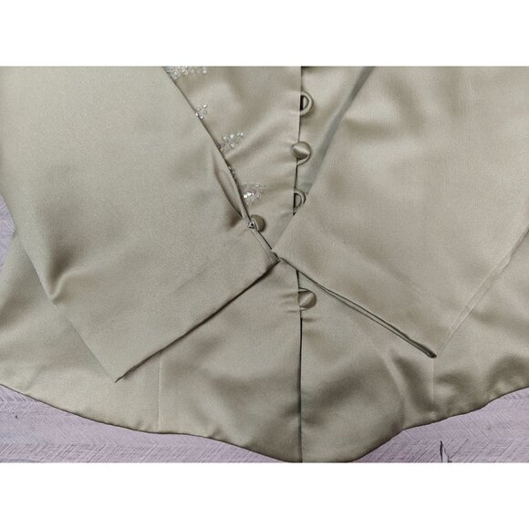 JR Nites By Caliendo Womens Beaded Satin Embroidered Blazer Jacket Size 8 Green - Picture 6 of 8